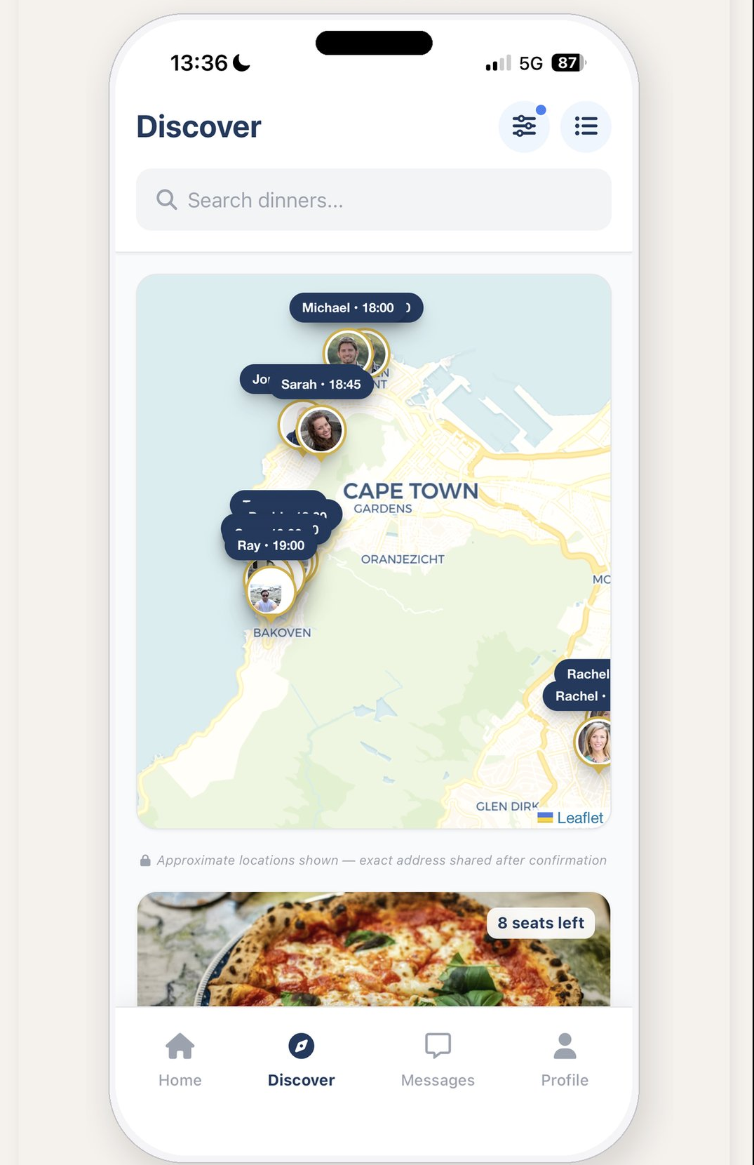 Discover dinners on a map